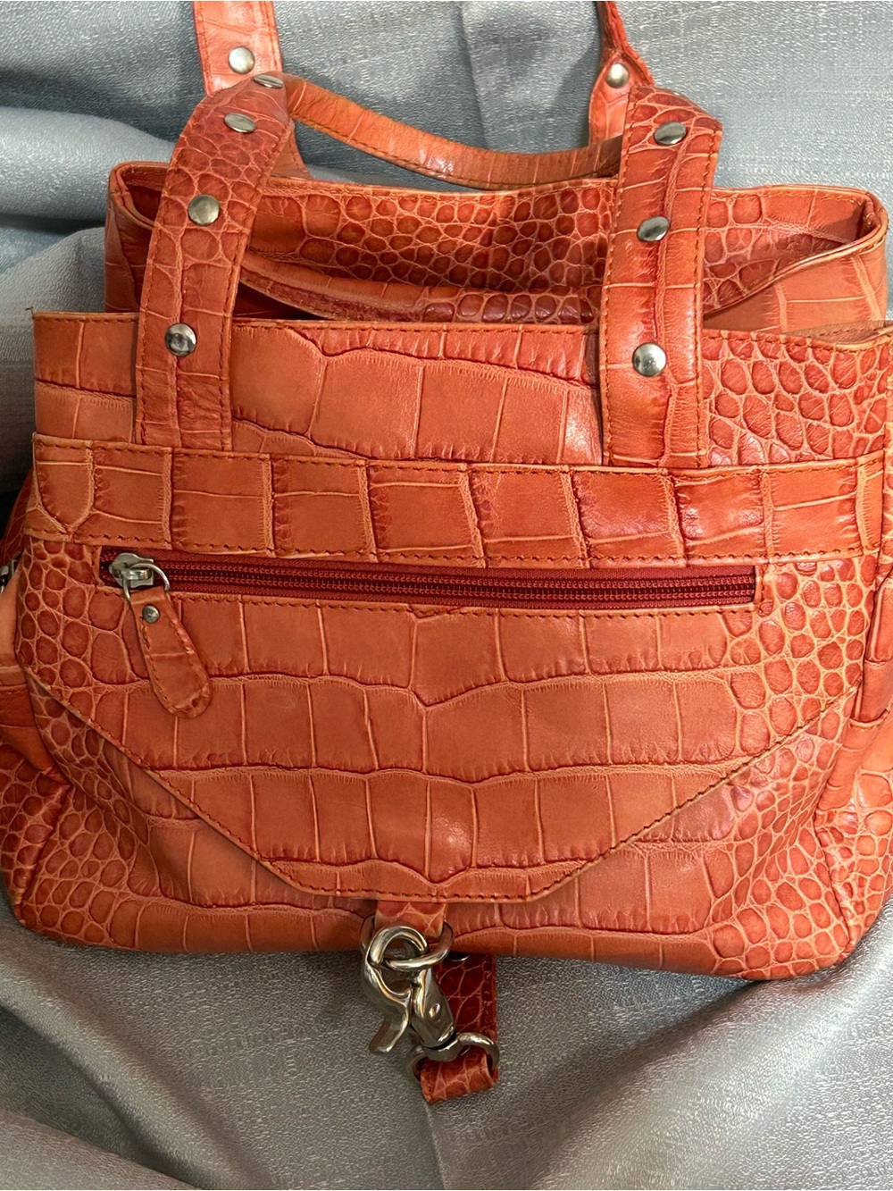 🌂Vintage Francescobiasia Croc-Embossed Hobo Bag in Burnt Orange - Picture 5 of 10